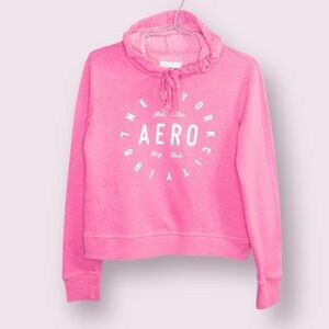 Vintage Y2K 00s Aeropostale Pink Graphic Logo Hoodie Sweatshirt‎ Sweater Size XS